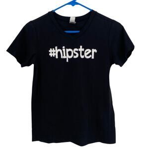 Kids #hispter black vneck tee size medium (10-12)